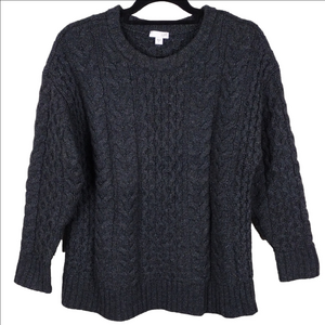 J. Jill Charcoal Lambs Wool Crew Neck Long Sleeve Pullover Cable Knit Sweater